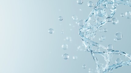 An elegant DNA helix highlighted by floating bubbles, glowing gently with soft blue light, creating a futuristic medical-inspired ambiance.