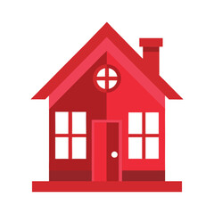 Clipart house illustration with roof and chimney. Colorful flat design house clipart. Modern cartoon-style house with arched door. Vibrant house clipart for web and print.