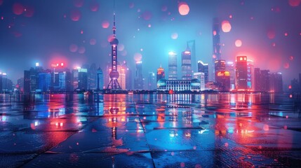 City skyline with an iconic illuminated bridge at night, showcasing a majestic urban landmark and vibrant cityscape. Perfect for highlighting architectural beauty.