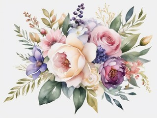 Stylish Watercolor valentine's day And realistic Spring bouquet flowers isolated illustration Design Bundle