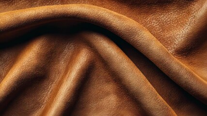 Richly textured brown leather draped in soft folds creates an elegant display of material at an artisan workshop