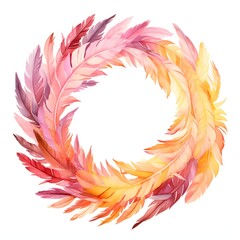 Fototapeta premium Wreath Of Feathers clipart. Watercolor illustration. Detailed illustration