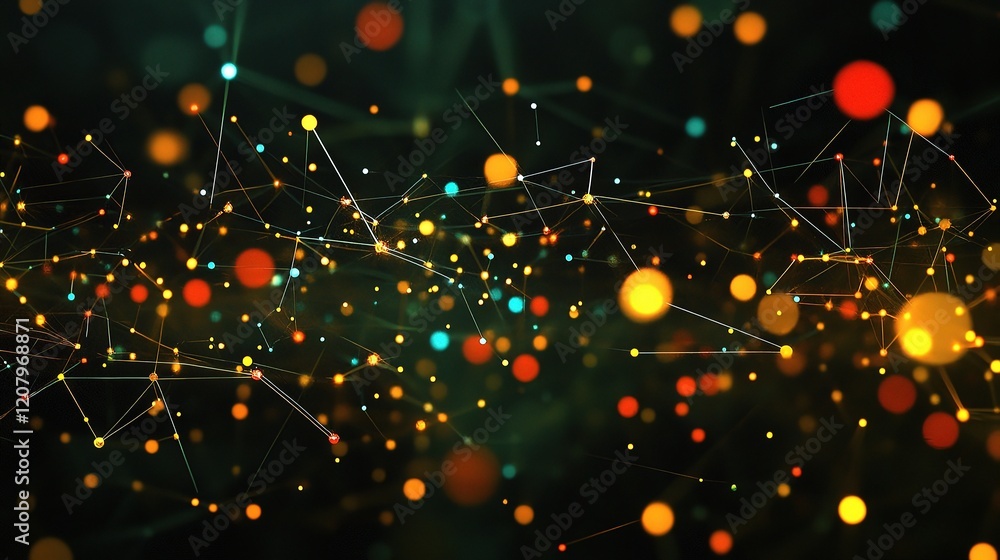 Poster connecting dots in data technology background with colorful lines