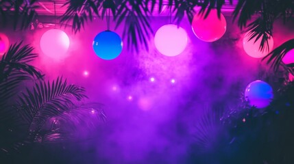 Neon Lights Glow in Tropical Nightclub Setting