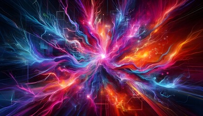Vibrant Cosmic Explosion of Colors, Lines, and Energy