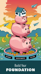 Naklejka premium Build your financial foundation with savings, investments, and future planning