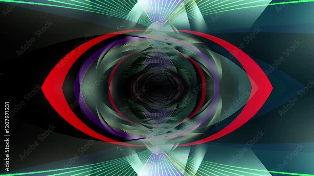 Poster Dynamic abstract art featuring vibrant geometric shapes, including concentric circles and intersecting colorful lines, creating a futuristic and hypnotic aesthetic.