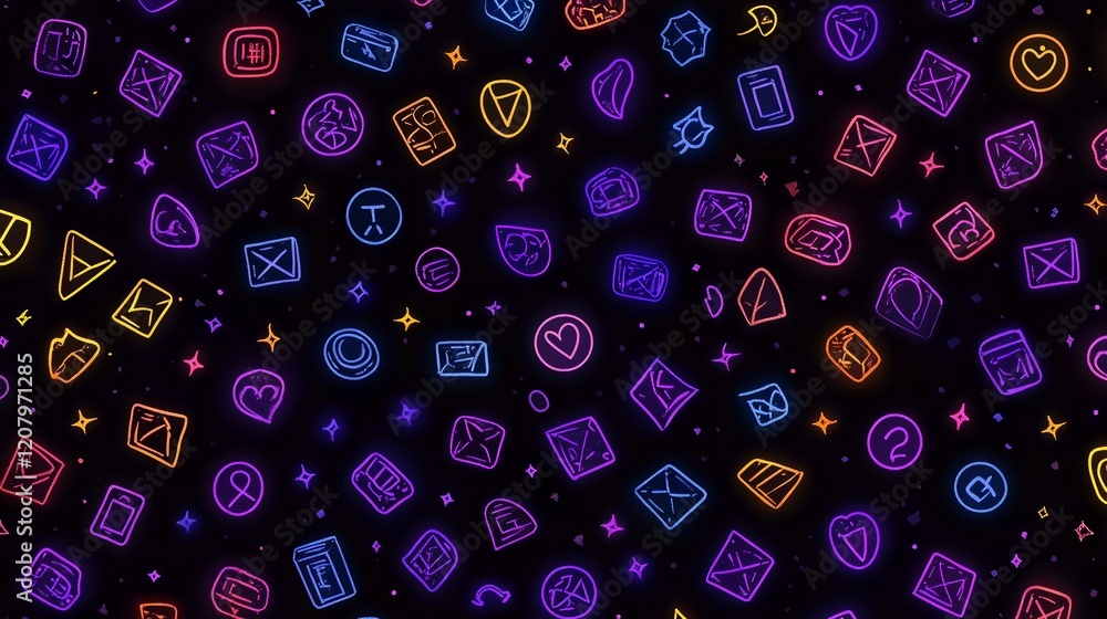 Poster neon symbols seamless pattern design background
