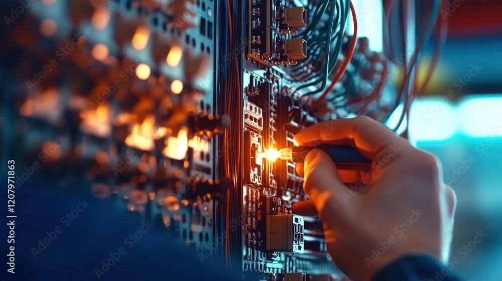 Poster hand connecting circuit in a technology control panel with bright lights