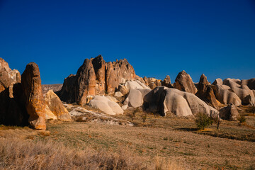 Amazing aerial view of Cappadocia stunning stone pillars in love valley