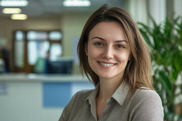Portrait of a smiling young female hotel receptionist generative AI image