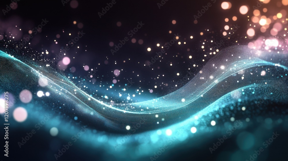 Aufkleber abstract waves of light and sparkling particles in a dark background