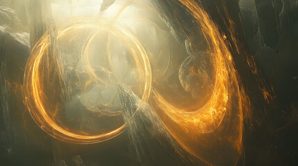 A futuristic cosmic swirl of space-time with glowing waves radiating outward, creating an abstract representation of time travel and reality manipulation, with no humans included 