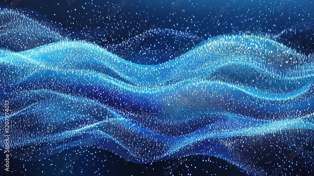Poster modern quantum computer technology concept with flowing blue lines