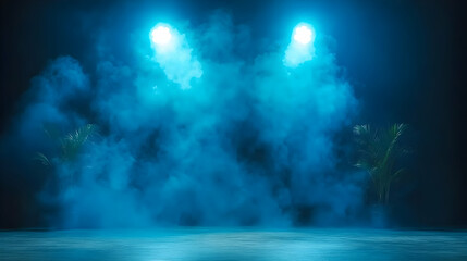 Fototapeta premium Blue Foggy Stage Background Illustration