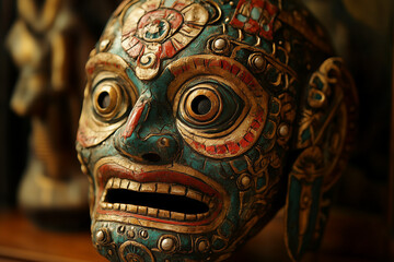 Haunting Tribal Mask Portrait Dark Artistic Shadow Study