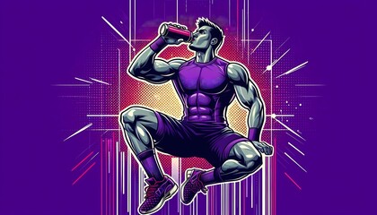 Dynamic Athlete Energized by Sports Drink in Futuristic Setting