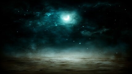 Fototapeta premium Night Desert Landscape Under Crescent Moon and Stars