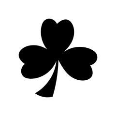 Black and white shamrock icon. Clover icon on white background. Symbol of luck, fortune. St. Patrick's Day.