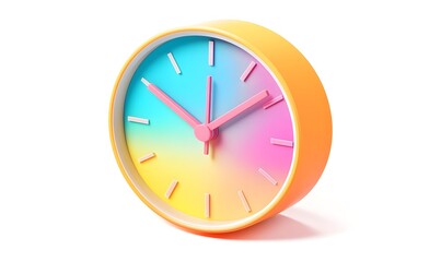 Colorful clock, gradient, studio, isolated, white background, time management, design element
