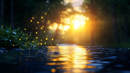 Tranquil Water Scene with Soft Sunlight and Gentle Sparkles at Dusk