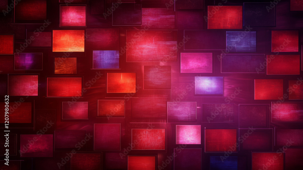 Aufkleber vibrant digital collage of overlapping screens in red and purple hues, creating dynamic and modern v