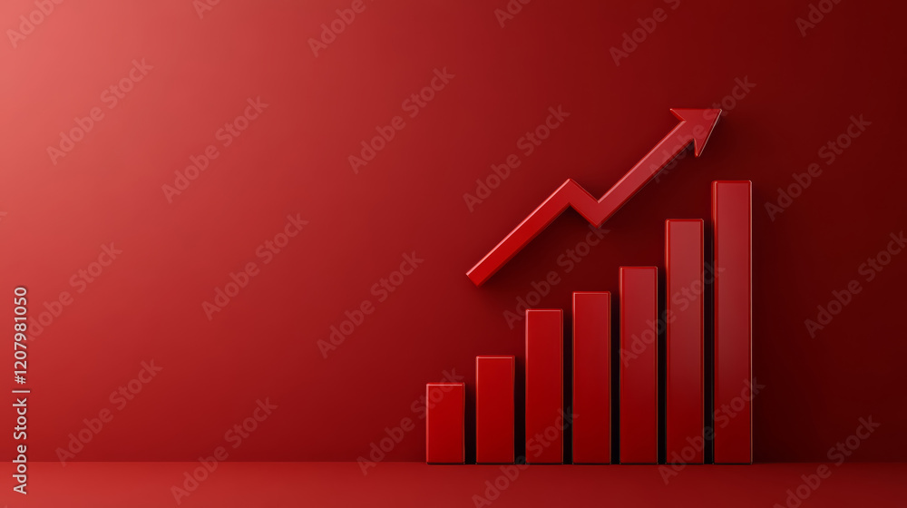 Poster vibrant red 3d bar chart with upward arrow symbolizes growth and success. this striking visual repre