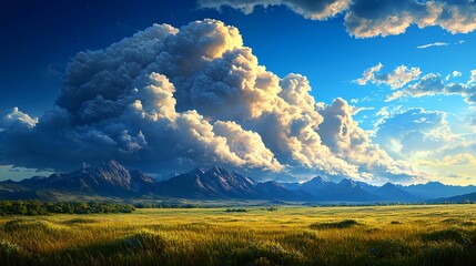 Majestic Mountain Landscape Under Dramatic Cloudy Sky at Sunset