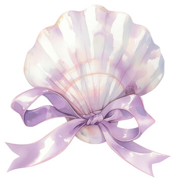 PNG Purple coquette sea shell watercolor seashell pastel.