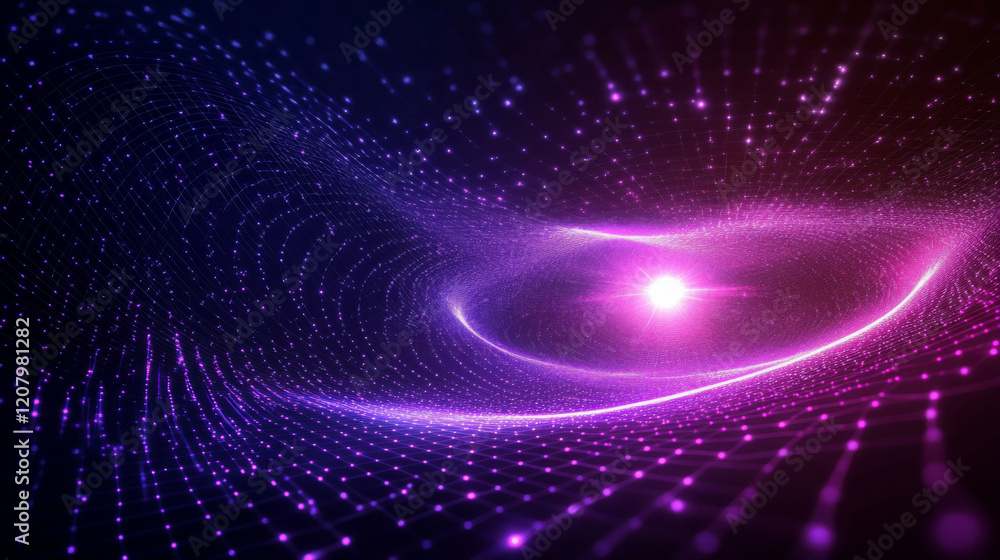 Poster visually immersive image of digital streams, glowing particles, and vibrant colors creating cosmic e