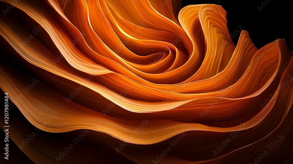 Poster abstract flowing orange waves creating a fluid shape and texture