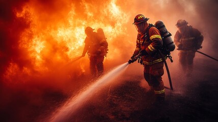 Firefighters Battling Intense Flames at a Major Fire