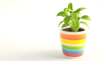 Fototapeta premium Colorful pot plant growth studio white background