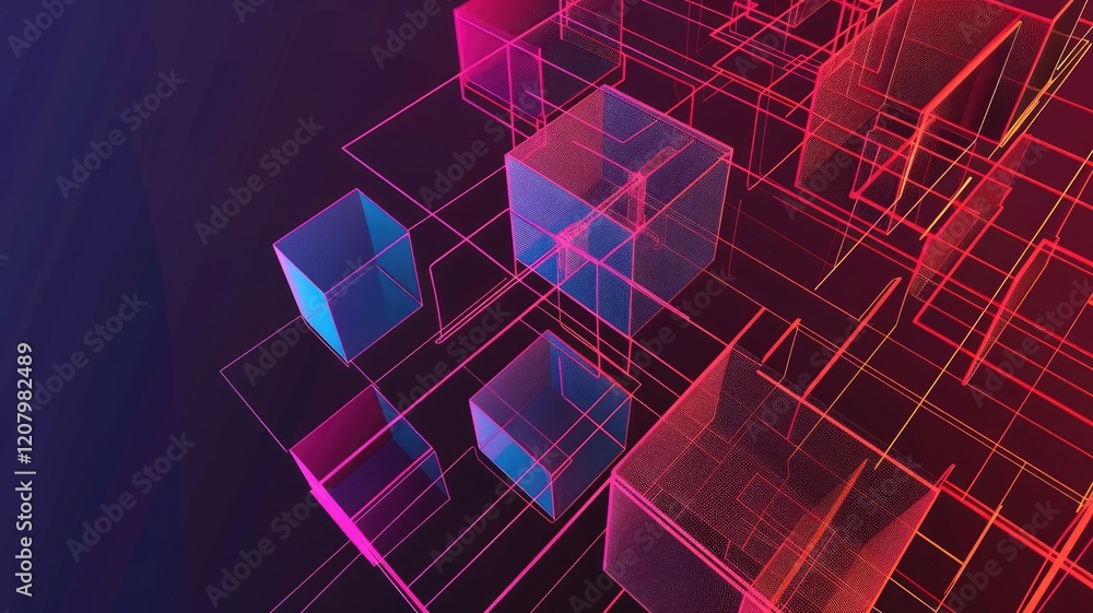 Poster abstract picture vibrant particle in geometric shape represent data flow. vivid flowing object with 