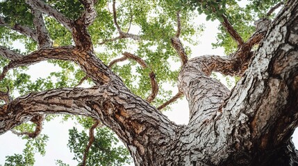 Fototapeta premium Low Angle View of a Sturdy Tree with Expansive Branches and Leaves