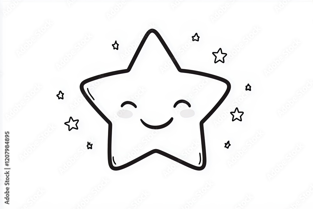 Poster smiling star with simple twinkling lines around it.