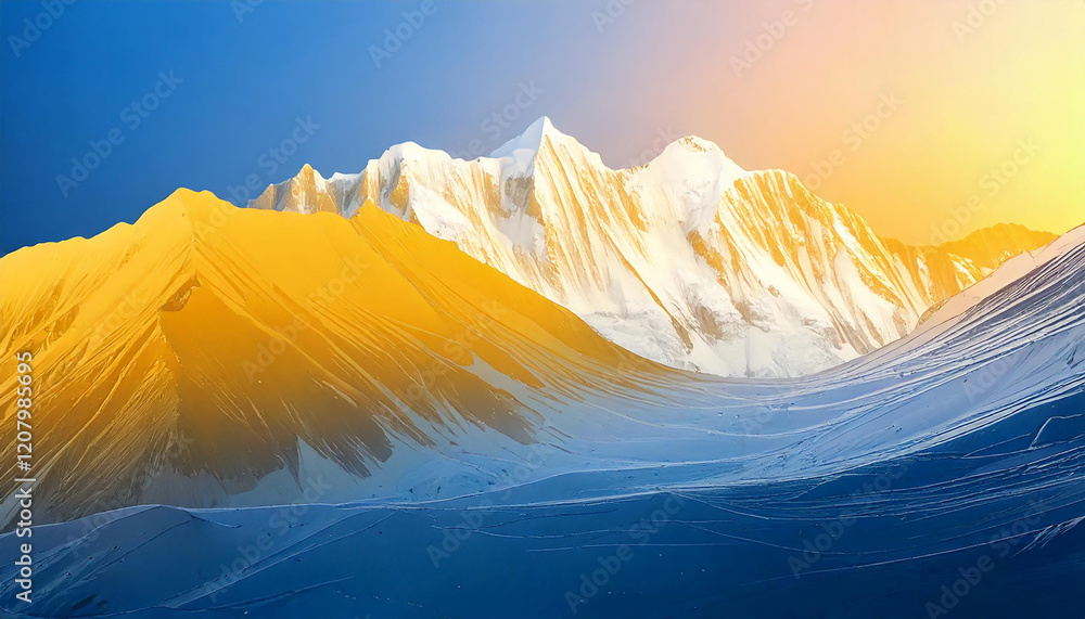 Poster abstract digital art with flowing yellow and blue waves on a gradient background vector illustration