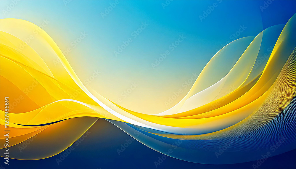 Poster abstract digital art with flowing yellow and blue waves on a gradient background vector illustration