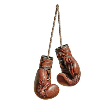 old worn boxing gloves hanging on a rope PNG image, PNG file, Generative art.