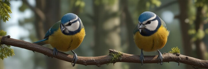 Blue tit's bright orange chest patch on a branch, chest patch, feathers, plumage