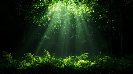 Fototapeta premium Sunlight Filtering Through Green Foliage in Dense Forest Environment