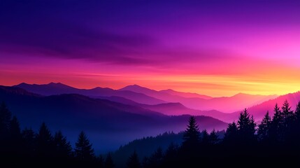 Fototapeta premium Breathtaking Sunset Over Mountain Range with Vibrant Colors