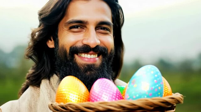 4k video of a priest holding a Easter backet.