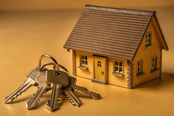 House Keys and Miniature House Model for Real Estate Concept. generative AI