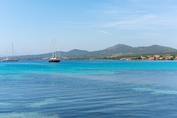 Obraz premium Boats in Golfo Aranci in the coast of Sardinia, Italy