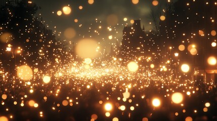 Fototapeta premium Nighttime City Gathering with Illuminated Lanterns