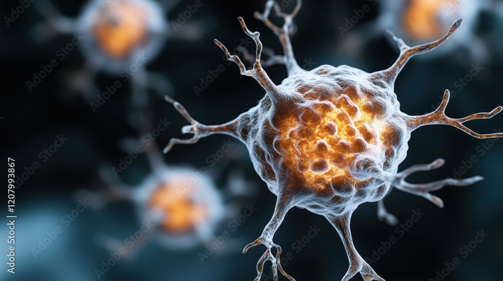 Poster neurons with glowing connections are depicted, showcasing the intricate network of communication wit