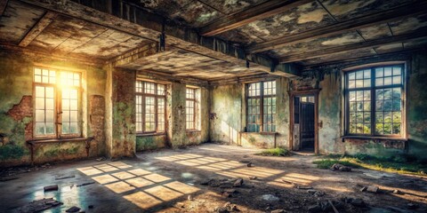 Sunlit Ruins of a Derelict Building, Showing the Passage of Time and Nature's Reclaim