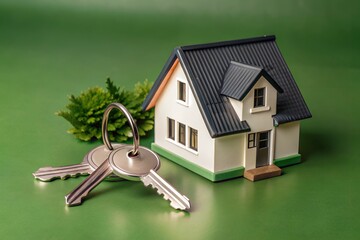 House Keys and Miniature House Model for Real Estate Concept. generative AI