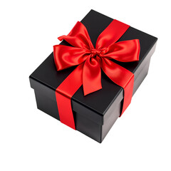 Fototapeta premium holiday gift black gift box, shiny red ribbon bow, festive luxurious present, clean background